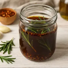 Prosta marynata do dziczyzny w słoiku z rozmarynem, czosnkiem i chili. Idealna do aromatyzowania mięsa.
