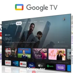 Telewizor Philips z Google TV, pokazujący interfejs z filmami i aplikacjami. Dowiedz się, jak zainstalować Google Play na telewizorze Philips.