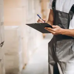 Pracownik magazynu spisuje stan mienia firmowego, dokumentując swoją odpowiedzialność materialną za powierzone przedmioty.