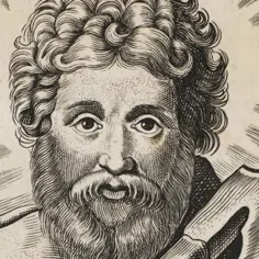 Portret świętego z aureolą i toporem, symbolizującym męczeńską śmierć, jak zginęli apostołowie.