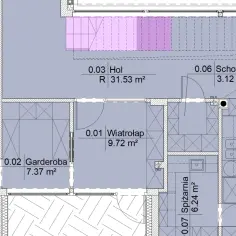Plan domu z zaznaczonymi pomieszczeniami: hol (31.53 m²), garderoba (7.37 m²), spiżarnia (6.24 m²), kuchnia (29.07 m²). Całkowita powierzchnia użytkowa jest tu widoczna.