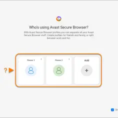 Avast Secure Browser pozwala tworzyć profile dla każdego użytkownika, np. dla rodziny. Widoczne profile: Osoba 1, Osoba 2, Dodaj.