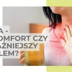 Kobieta z ręką na klatce piersiowej, odczuwająca pieczenie. Czy to zgaga, czy przełyk Barretta objawy?