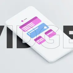 Nowoczesny widżet na telefonie z powiadomieniami w kolorach różowym i niebieskim.