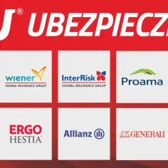 Logotypy agencji ubezpieczeniowych: PZU, Wiener, InterRisk, Proama, Pru, TUZ, Ergo Hestia, Allianz, Generali, Agro Ubezpieczenia.