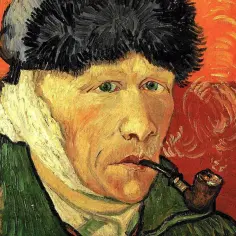 Van Gogh obrazy najsłynniejsze: autoportret z zabandażowanym uchem i fajką, namalowany z charakterystyczną ekspresją.