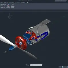 Silnik lotniczy w 3D, stworzony w programie AutoCAD. Dostępny do pobrania, jako AutoCAD free.