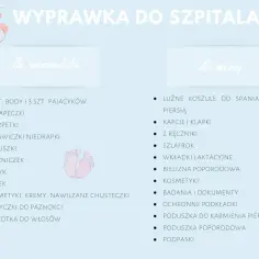 Lista rzeczy do szpitala: wyprawka dla noworodka i mamy. Ubranka, pieluchy, kosmetyki dla malucha, koszule, bielizna i akcesoria dla mamy.