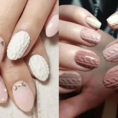 Urocze paznokcie w stylu sweterka. Dowiedz się, jak zrobić sweterek na paznokciach, inspirując się tymi pastelowymi i białymi wzorami.