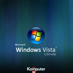 Logo Windows Vista Ultimate na tle z efektem zorzy polarnej.