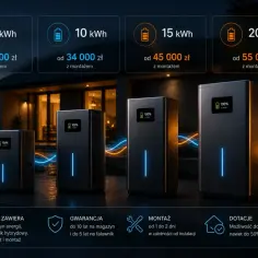 Magazyn energii cena: od 23 000 zł za 5 kWh. Cztery modele z montażem, gwarancją i dotacjami do 50%.