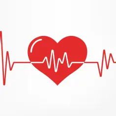 Czerwone serce z linią EKG symbolizującą zdrowe, prawidłowe tętno.