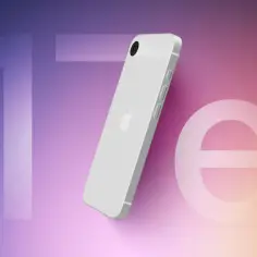Biały iPhone z logo Apple na tle gradientu. Obok widnieje duża, półprzezroczysta cyfra "17", sugerująca premierę iOS 17.