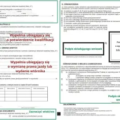 Wniosek o wydanie prawa jazdy lub wtórnika. Wymagane zdjęcie 3,5x4,5 cm. Profil kandydata na kierowcę.
