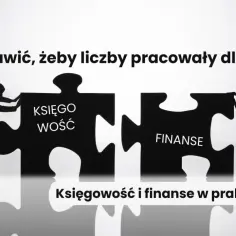 Dwie sylwetki łączą elementy układanki: "Księgowość" i "Finanse". To klucz do efektywnej rachunkowości zarządczej.