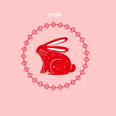 Czerwony królik w okręgu z rombów, symbol chińskiego zodiaku 1999.