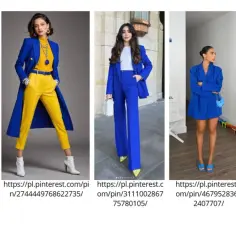 Kobiety w stylizacjach w kolorze królewskiego błękitu i żółci. Inspiracje modowe, jak obsydian właściwości, przyciągają wzrok.
