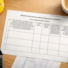 Kto może być opiekunem praktyk w szkole? Dokument zawiera rubryki do wpisania danych osoby kierującej praktyką, np. projektanta lub kierownika budowy.