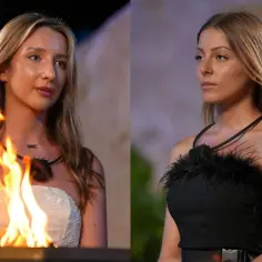 Dwie kobiety, jedna przy ogniu, druga w czarnej kreacji z piórami. Czy to początek gorącej historii w hotelu Paradise 9?