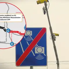 Nowy odcinkowy pomiar prędkości na A2 między Mińskiem Mazowieckim a Kałuszynem. Znak końca obszaru kontroli.