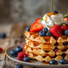 Przepis na gofry belgijskie z bitą śmietaną i owocami