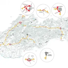 Mapa Słowacji z zaznaczonymi drogami. Czy autostrada A4 jest płatna? Na mapie widać, że niektóre drogi są oznaczone kolorem pomarańczowym, czerwonym i zielonym, co może sugerować różne rodzaje dróg i opłat.
