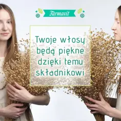Dwie kobiety z długimi włosami trzymają snopki lnu. Siemię lniane na włosy to sekret pięknych, lśniących kosmyków.