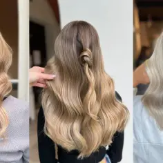 Trzy fryzury z subtelnym baleyage blond, od ciepłych miodowych po chłodne platynowe odcienie.