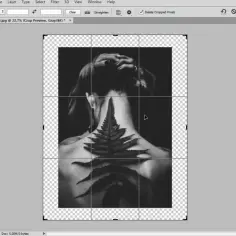 Widok interfejsu programu Photoshop z zaznaczonym narzędziem do kadrowania i podglądem obrazu.