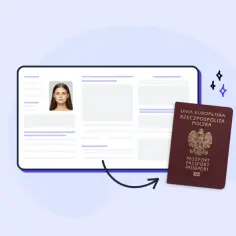 Paszport dla dzieci jest ważny, by podróżować. Widok ekranu z danymi i polski paszport.