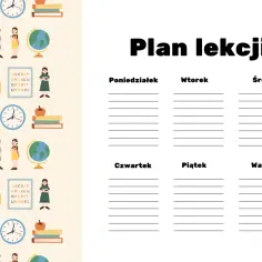 Plan lekcji z elementami szkolnymi, idealny dla ucznia, co odchodzi w 7 klasie.