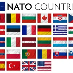 Flagi państw NATO: Albania, Belgia, Bułgaria, Kanada, Chorwacja, Czechy, Dania, Estonia, Francja, Niemcy, Grecja, Węgry, Islandia, Włochy, Łotwa, Litwa, Luksemburg, Holandia, Norwegia, Polska, Portugalia, Rumunia, Słowacja, Słowenia, Hiszpania, Turcja,...