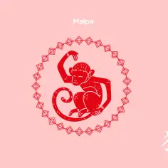 Czerwona małpa w okręgu, symbol chińskiego znaku zodiaku 2004.