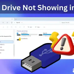 Jak naprawić pendrive którego nie widzi komputer? Ilustracja pokazuje problem z pendrivem i okno "Ten komputer" bez widocznego nośnika.