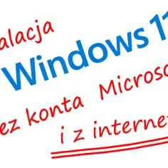 Instalacja Windows 11 bez konta Microsoft i z internetem. Logo Windows.