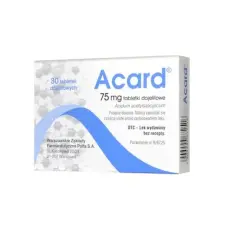 Opakowanie Acardu 75 mg, leku stosowanego m.in. w ciąży, gdy potrzebna jest heparyna.