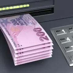 Banknoty 200 lir tureckich wychodzące z bankomatu. Czy w Turcji można płacić dolarami? Raczej nie, lepiej mieć liry.