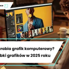 Osoba pracuje przy komputerze, edytując zdjęcie. Dowiedz się, ile zarabia grafik komputerowy w 2025 roku.