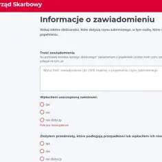 Formularz e-Urzędu Skarbowego do złożenia zawiadomienia o popełnieniu czynu zabronionego. Jak napisać czynny żal do urzędu skarbowego? Wpisz treść zawiadomienia.