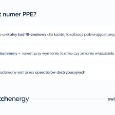 Grafika z pytaniem "Czym jest numer PPE?" i informacjami o jego charakterze.