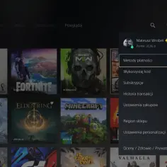 Menu PlayStation Store, opcja "Metody płatności" pod portfelem Mateusza. Można tu dokonać doładowanie PS Store.