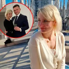 Sławomir Mentzen i jego żona na tle katedry.