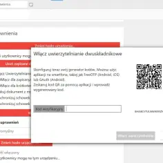 Konfiguracja uwierzytelniania dwuskładnikowego w AnyDesk. Skanowanie kodu QR do udostępnianie ekranu.