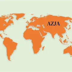 Mapa świata z zaznaczoną Azją. Słowo "AZJA" widnieje na kontynencie, sugerując jego znaczenie jako stolicy Azji.