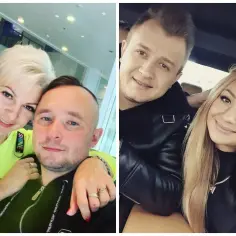 Magda i jej mąż, uśmiechnięci, w dwóch różnych ujęciach.