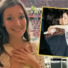 Uśmiechnięta sanah na tle stadionu, obok wstawka z nią i jej mężem, Stanisławem Grabowskim, podczas czułego momentu.