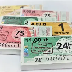 Bilety za złotówkę i więcej, na tramwaje w Gdańsku. Różne ceny i okresy ważności, od 75 minut do 24h.