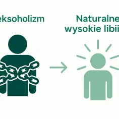 Seksoholizm jako kajdany, w przeciwieństwie do naturalnego, wysokiego libido. Obrazek pokazuje przejście od zniewolenia do wolności.
