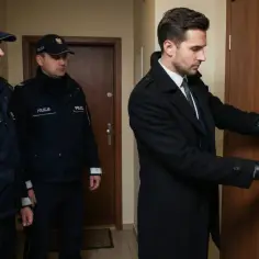 Policjanci stoją przy drzwiach, na których widać taśmę "Zajęte". To może być początek scenariusza, jak wykurzyć kogoś z domu.