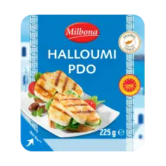 Ser halloumi PDO Milbona z grilla na kanapkach, z pomidorkami i oliwkami. Idealny na letnie przekąski.